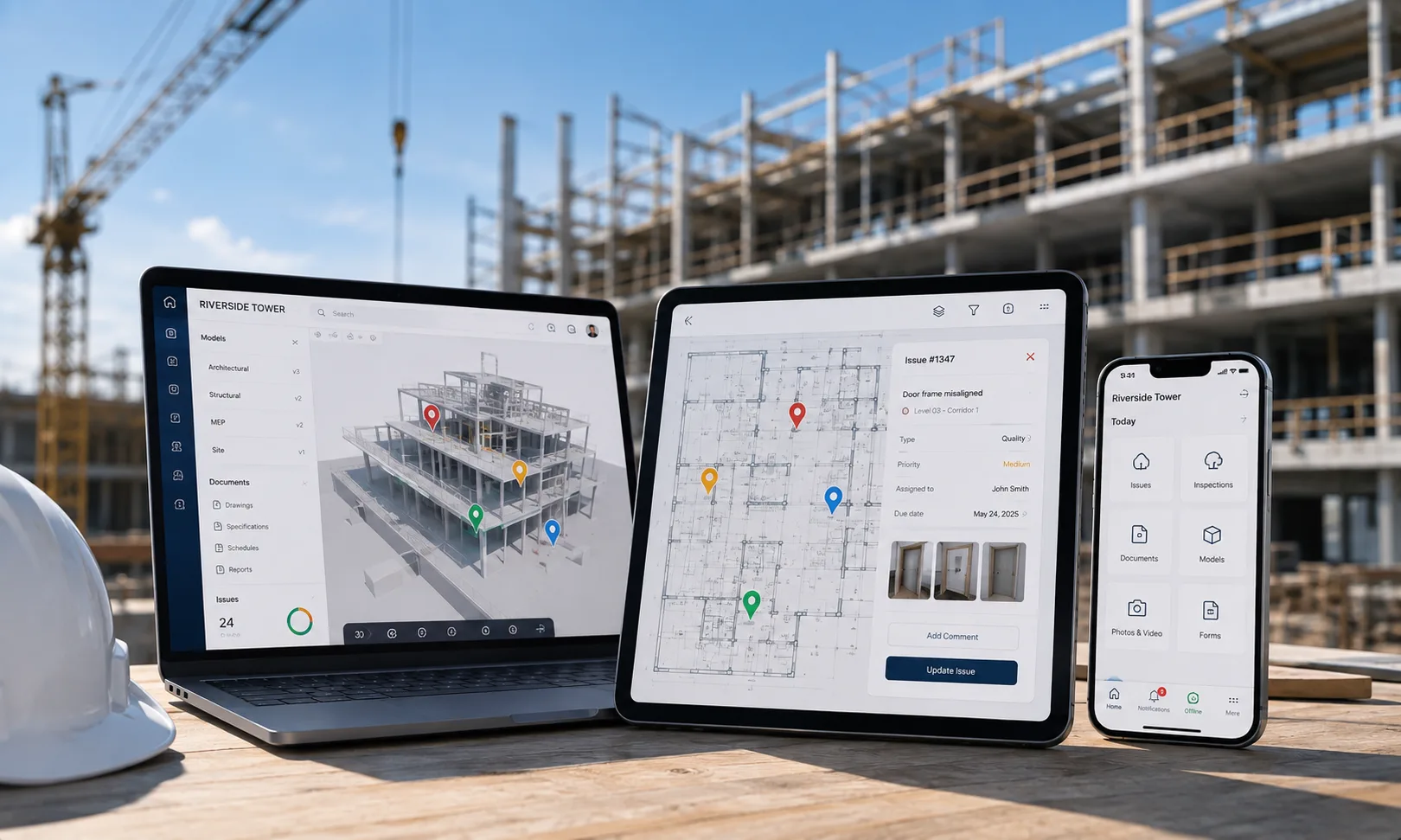 Connected workforce — web, tablet, and mobile on construction site