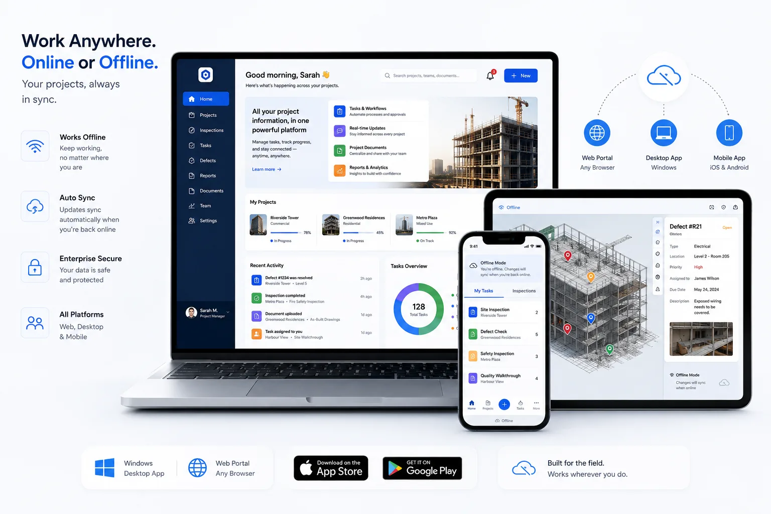 Engineer using mobile app for field inspection on site