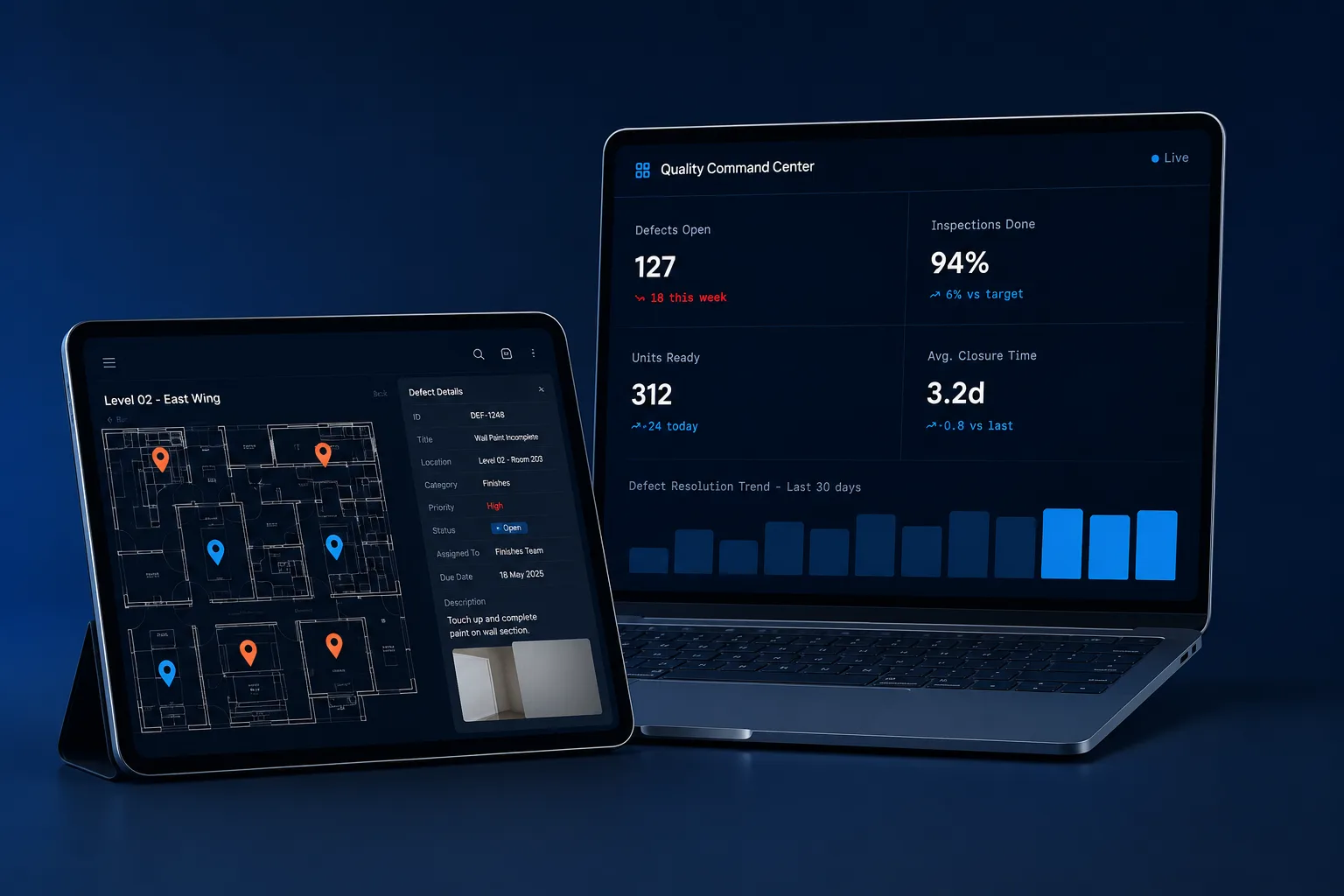 Quality Command Center project intelligence dashboard